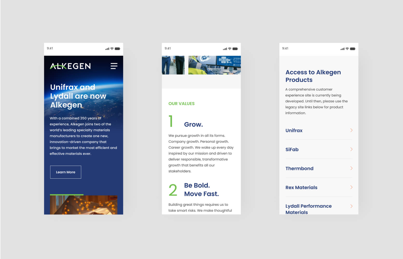 Alkegen website in mobile view