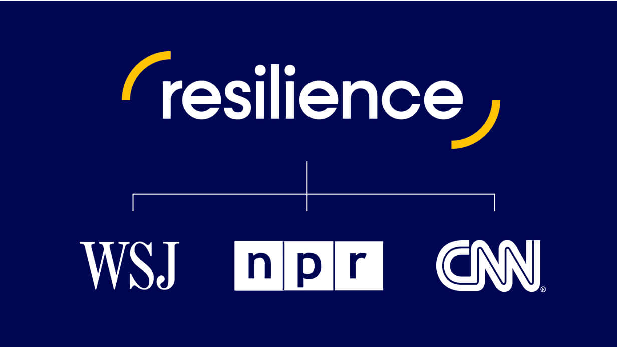 Resilience logo listed with WSJ, NPR, and CNN logos