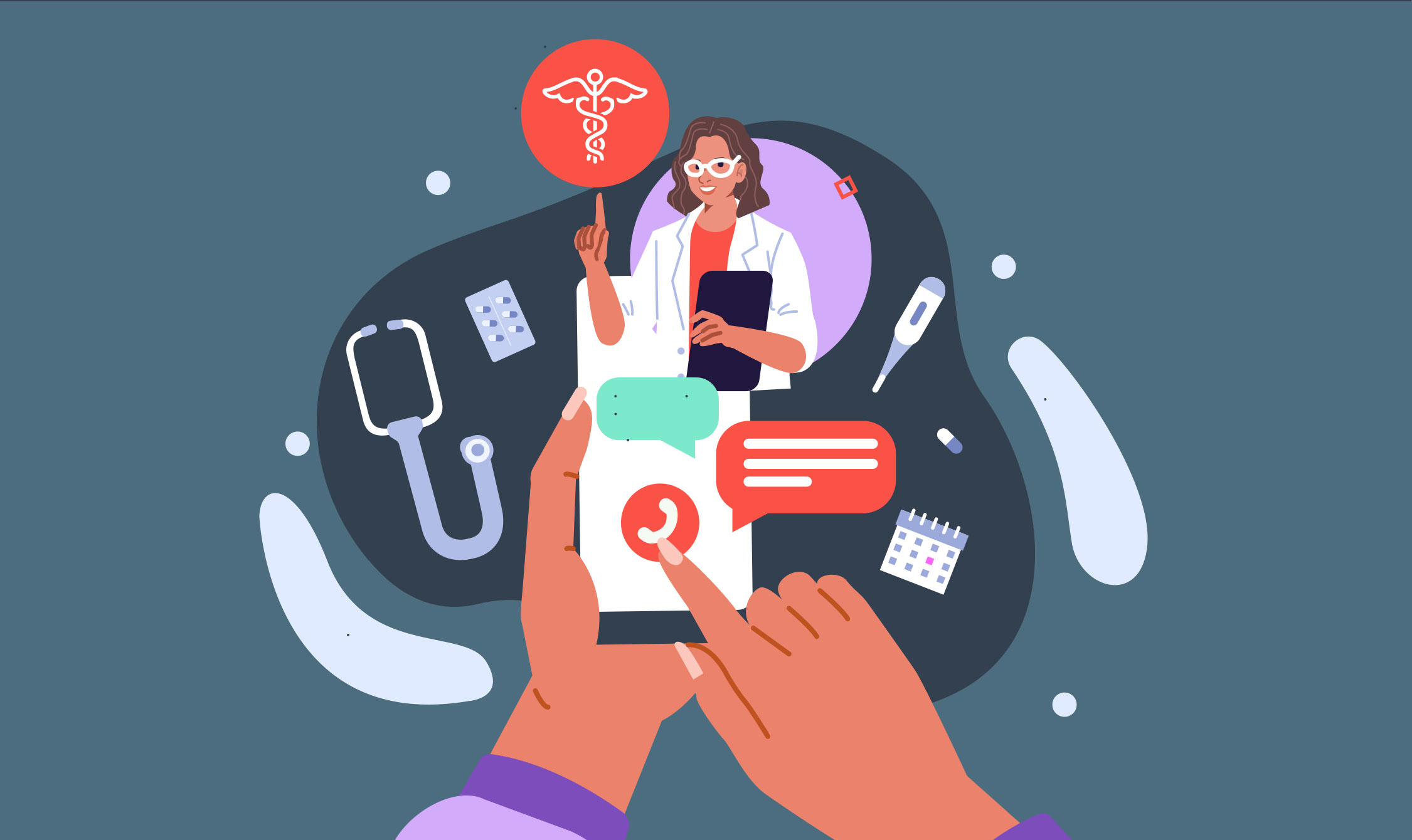 HIPAA compliance - illustration of somebody on their phone and a doctor in the background