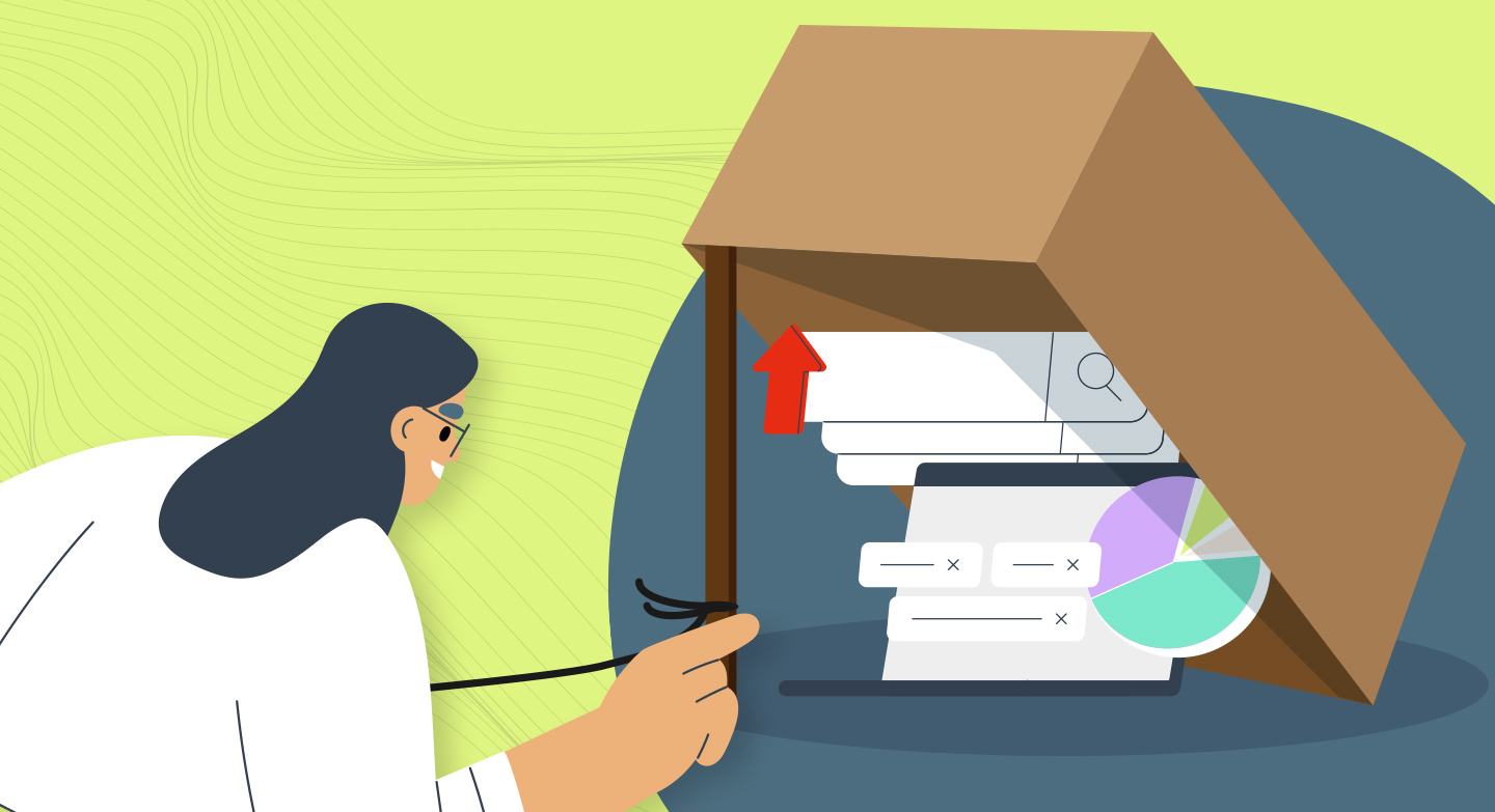 Drawing of animated women reaching into a box trap with a search engine as the bait.